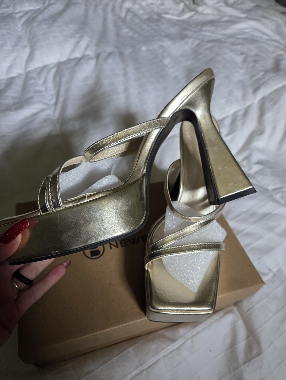 Metallic Gold Strappy High-Heel Sandals - Women's, Size 6, Brand New